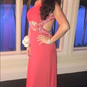 Orange/Red prom dress single strap open back