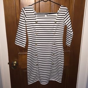 Black and White Stripe Dress w/ Gold Buttons