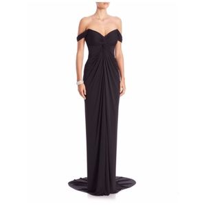 David Meister draped jersey off-the-shoulder gown