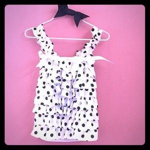 Satin Black Polka Dot Ruffle Tank ~3-4 years~
