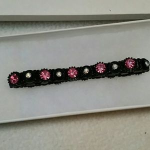 Pink and black embellished stretchable bracelet