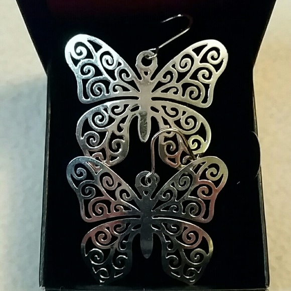 Large sterling silver butterfly earrings for pierc