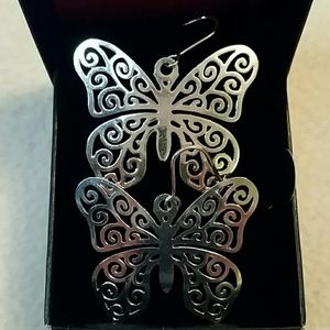 Large sterling silver butterfly earrings for pierc