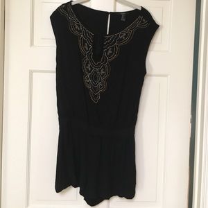 Black Romper with Metallic Beading
