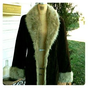 Fall Coat /Jacket Long Fur Collar Suede / Leather