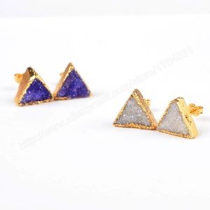AGATE GEODE CRYSTAL GOLD STUD EARRING