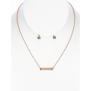 Bar necklace with earrings- Gold
