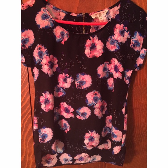 Black Shirt w/ Blue and Pink Flowers