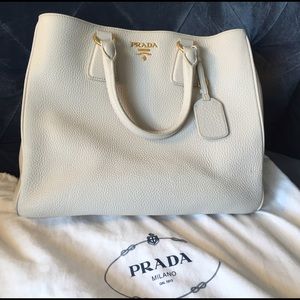 Prada Saffiano Cuir Medium Tote Bag Beige/White