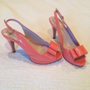 Vince Camuto Orange open toed bow pumps