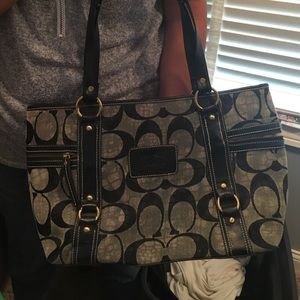 Black and grey coach purse