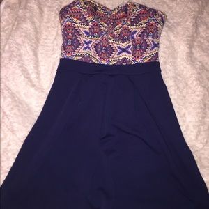 Strapless Aztec Empire Waist Midi/Mini Dress