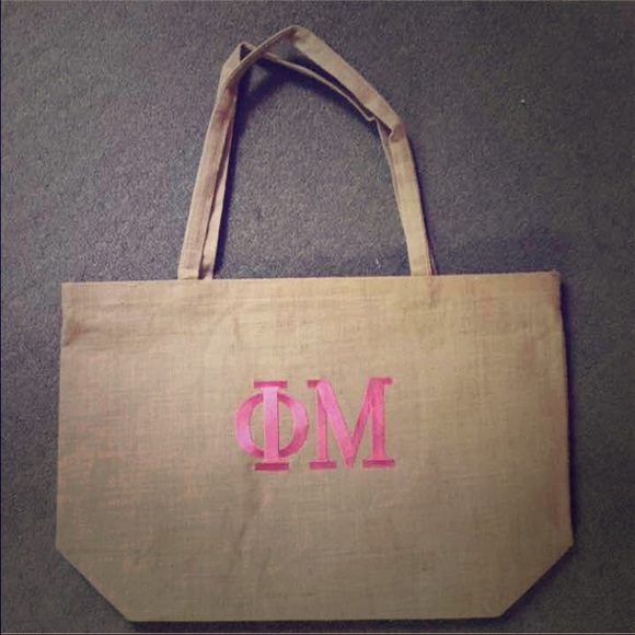 Phi Mu monogrammed burlap bag - Picture 1 of 2