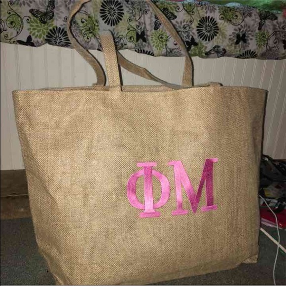 Phi Mu monogrammed burlap bag - Picture 2 of 2
