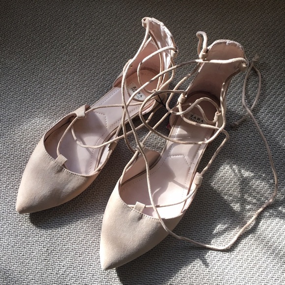 Zara Lace Up Nude Flats
