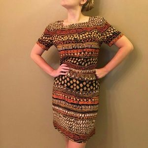 Evan Picone 100% Silk Brown Design Dress