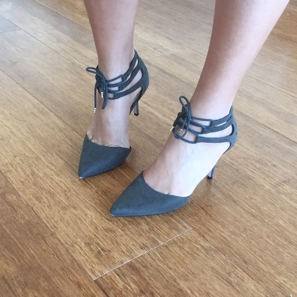 Asos grey suede pointed heels tie up heels