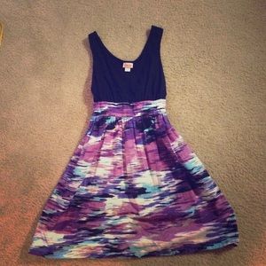 Purple, black, white, and blue dress