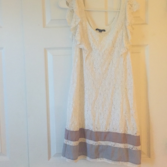White Lace Dress, with Taupe detailing - Picture 1 of 2