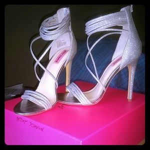 Strappy silver heels.. looks hot with anything