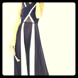 BCBG Maxazria Caia Chiffon-Pleated Gown in Blue