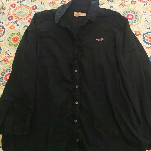 Hollister Dark Blue Button Down Shirt with Ruffles