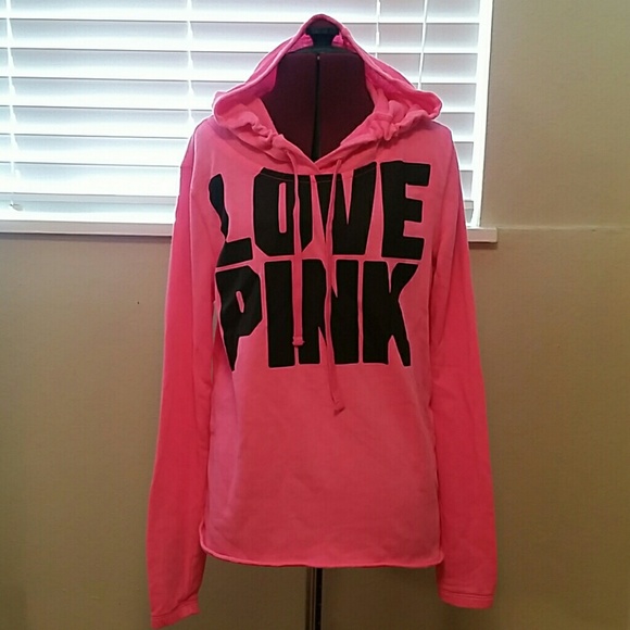 Love pink raw edge pullover hoodie