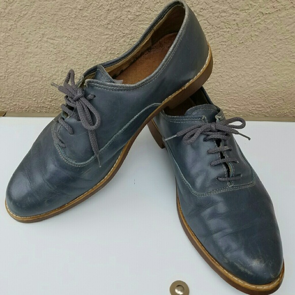 Vintage grey leather Oxford, lace-up flats, 8 WIDE