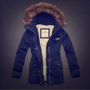 Hollister Twill Navy Blue Parka