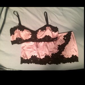 Pink & black lace bralette w/ skirt