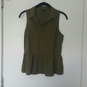 Military green peplum collared AEO blouse