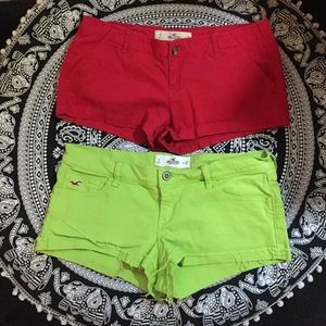 Hollister Red and Lime Green Shorts Bundle