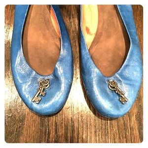 Anthropologie, bright blue leather, key charms