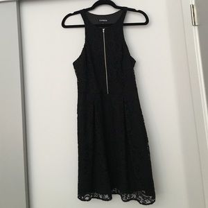 Express Black Lace Fit & Flare Dress