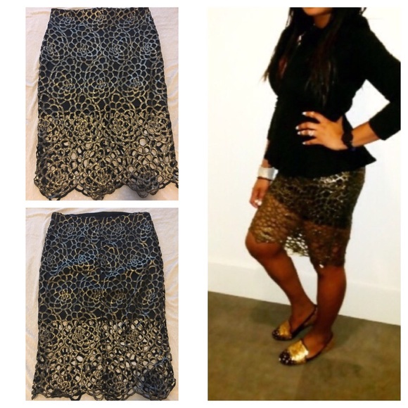 Gold/black midi lace skirt