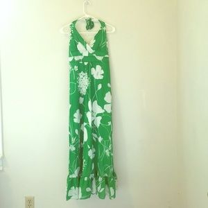 Odille Anthropologie Green/White halter dress