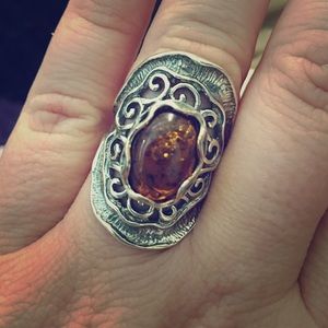 Sterling Silver Or Paz Ring w/ Amber