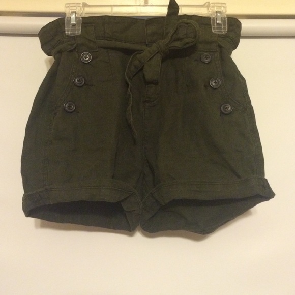 Forest Green Paper Bag Waist Shorts