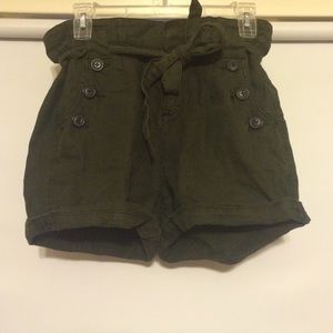 Forest Green Paper Bag Waist Shorts