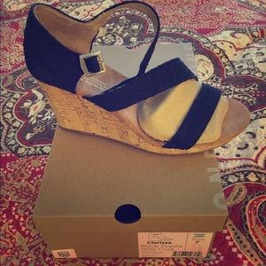 TOMS Clarissa black textile with cork wedge