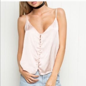 Brandy Melville pink silk button up tank
