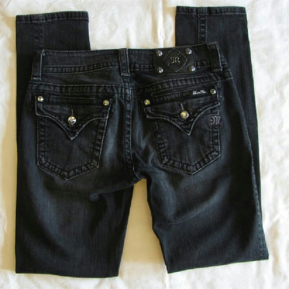 MISS ME Charcoal Crystal & Studs Skinny Jeans 30 - Picture 2 of 4