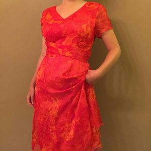 Coldwater Creek Silk Red and Orange Flower Dress