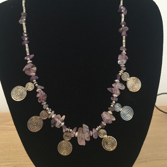 Amethyst necklace with circle of life charms