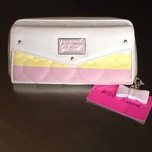 Betsy Johnson Striped Pastel Wallet w/ Bow Zipper