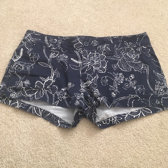 Navy Blue and White Floral Patterned Shorts