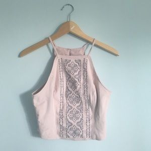 cute light pink leather-feel microfiber crop top
