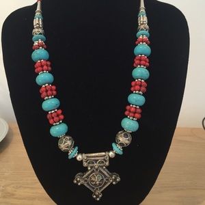 Turquoise and coral Moroccan necklace