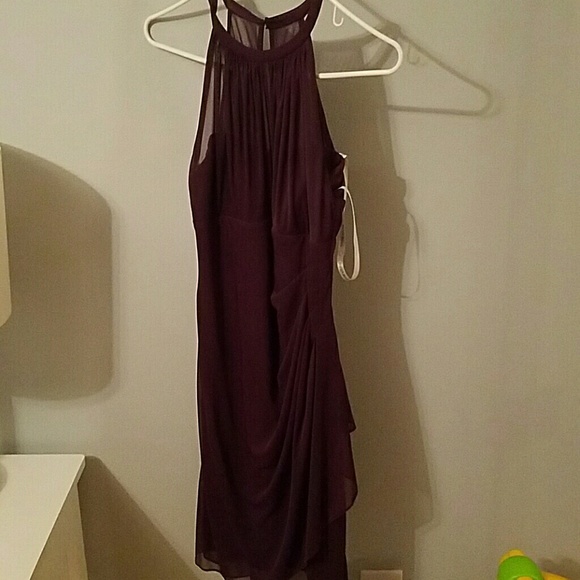 Davids bridal Chiffon  plum short halter dress