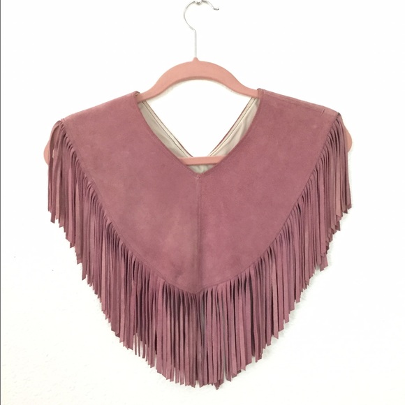 Vintage 100 percent leather, fringe lavender vest.